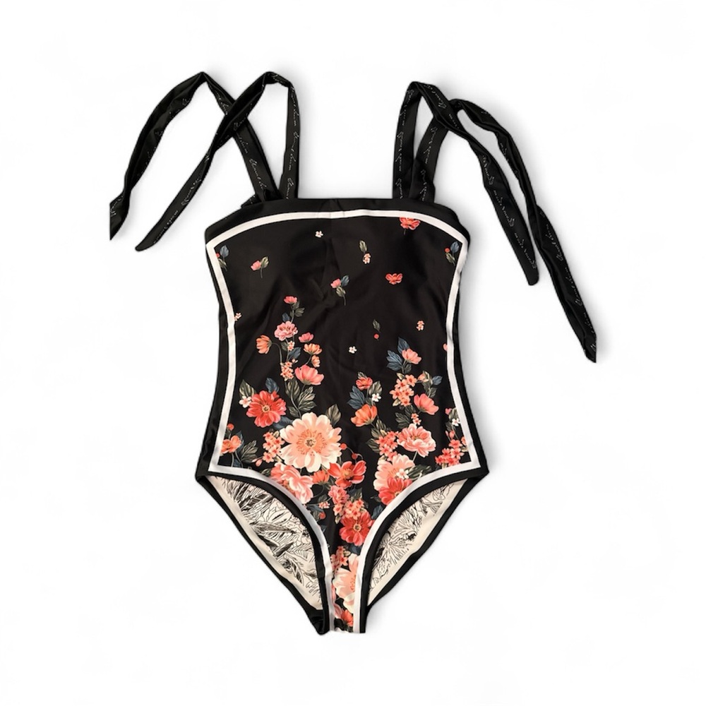 Visual Swim Reversible Floral One-Piece Swimsuit with Tie Straps size M